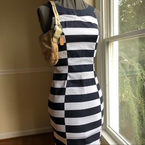 H&M navy/white striped sleeveless midi dress